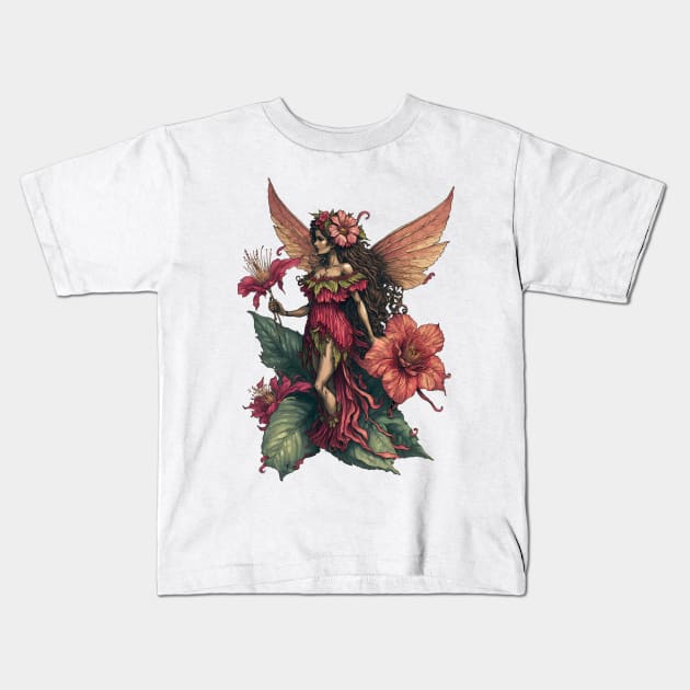 Hibiscus Flower Fairy Girl Cute Hawaii Cicely Mary Barker Kids T-Shirt by peachycrossing